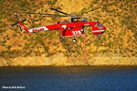 Helicopter at the Lime Fire descends toward water source