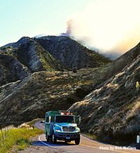 Truck with smoke from Lime Fire in background