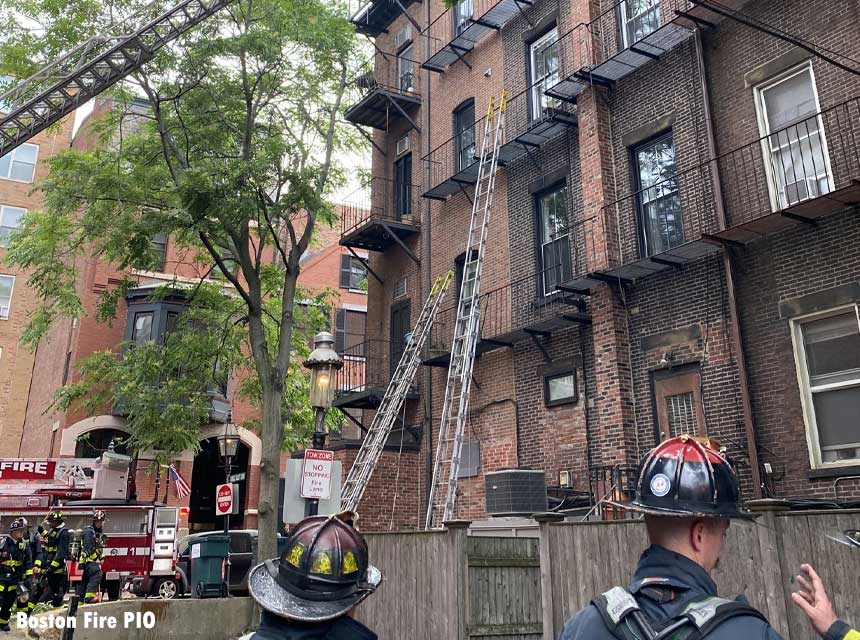 Multiple ladders thrown at Boston Fire Scene