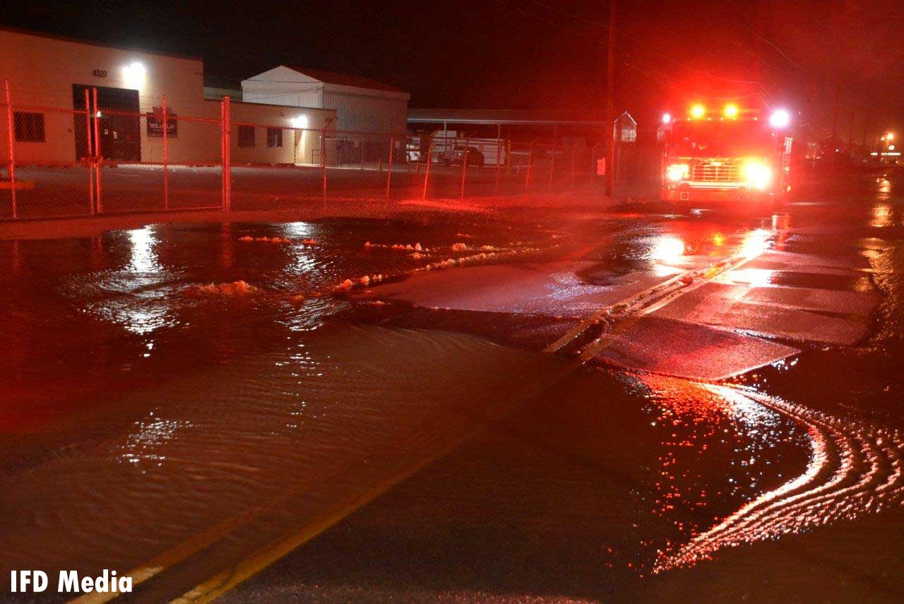 An Indianapolis fire truck amid a water main break