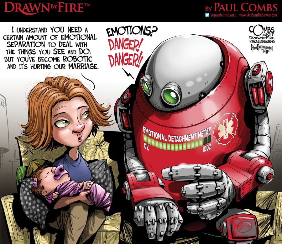 Robot firefighter with a lady