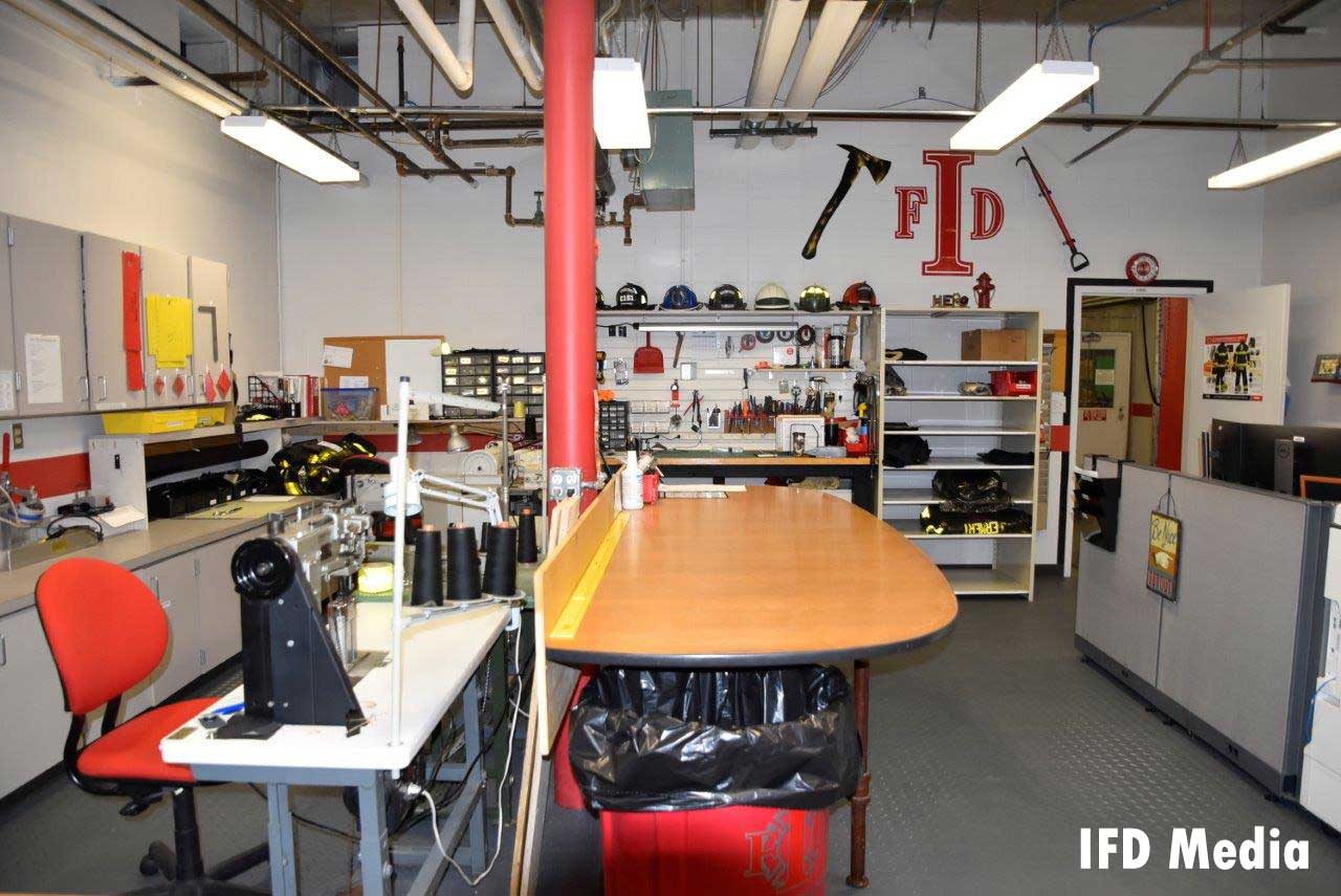 Firefighter turnout gear repair shop