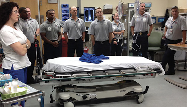 Newly promoted officers on a field trip to our local trauma center, where they met with doctors and nurses. Here, everyone developed a better understanding of what’s expected of them.