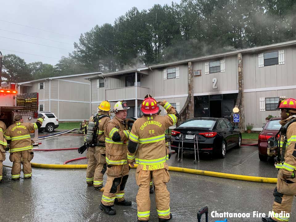 Chattanooga firefighters at the scene of an apartment fire