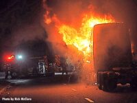 LAFD fire truck at the scene of a semi truck fire