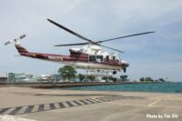 Chicago Fire Department helicopter hovers over launch area