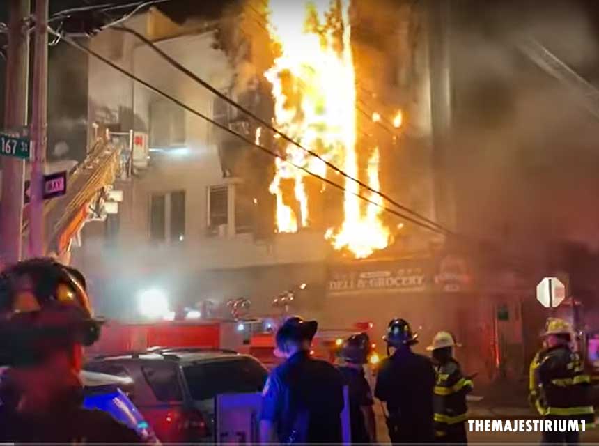 FDNY firefighters at the scene of a two-alarm fire in the Bronx