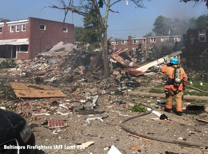 Firefighters at scene of fatal Baltimore explosion