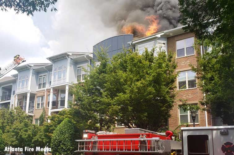 Fire from an apartment building in Atlanta