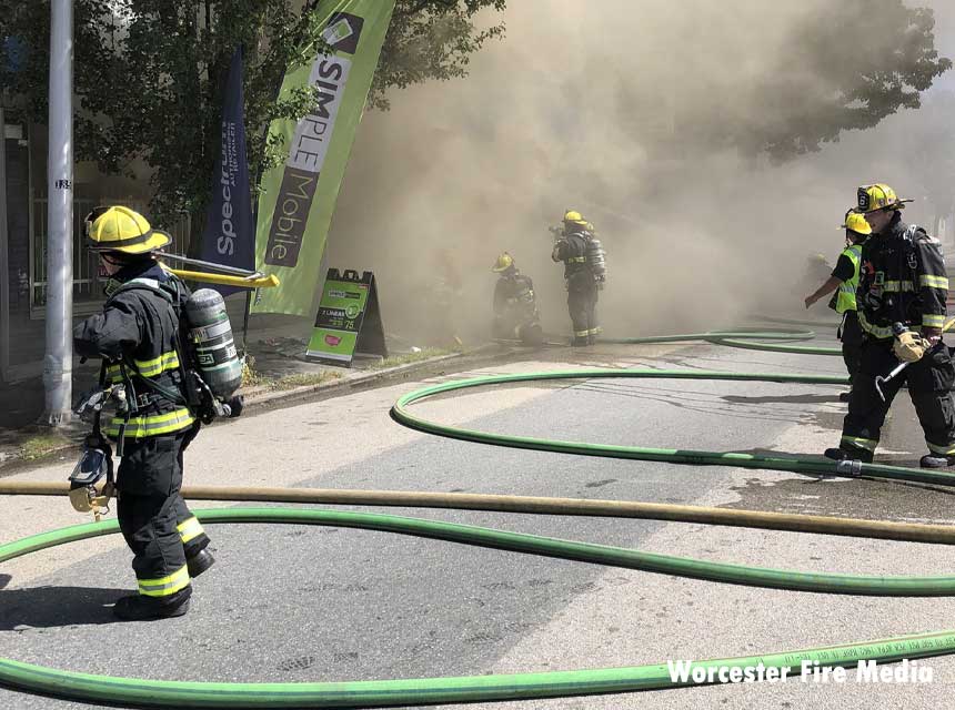 Worcester firefighters at four-alarm structure fire