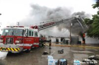 Kenosha tower ladder positioned at fire