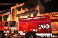 Los Angeles fire truck at fire in commercial building