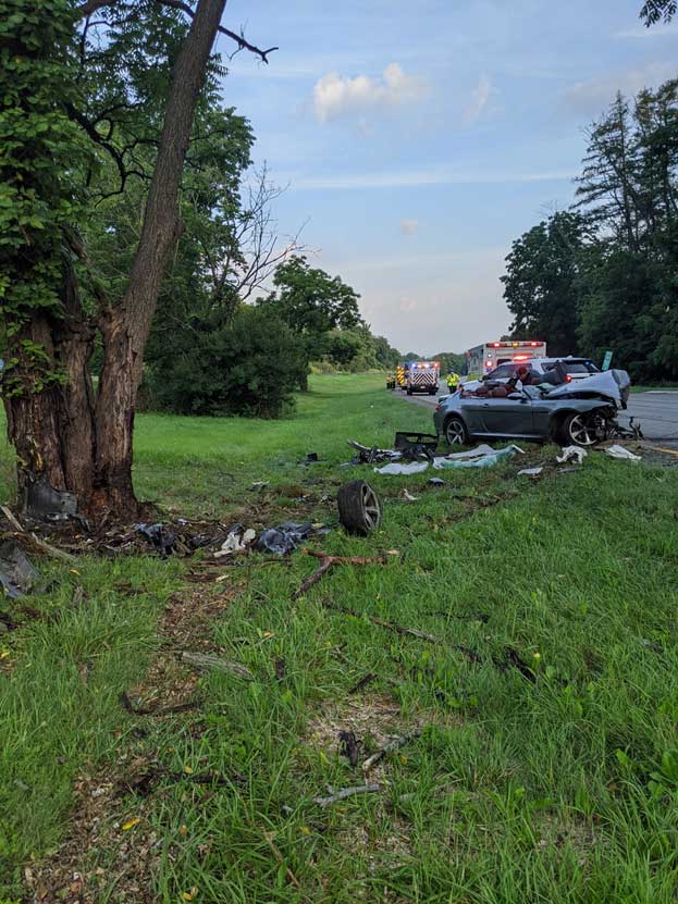 Debris from the damaged vehicle at crash scene