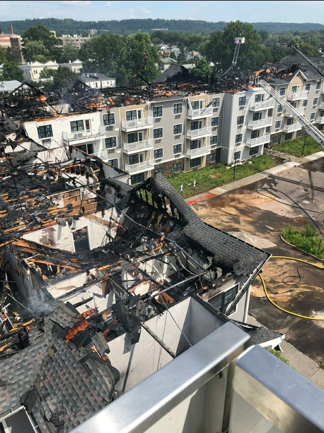 View of damage to ParcView apartment complex