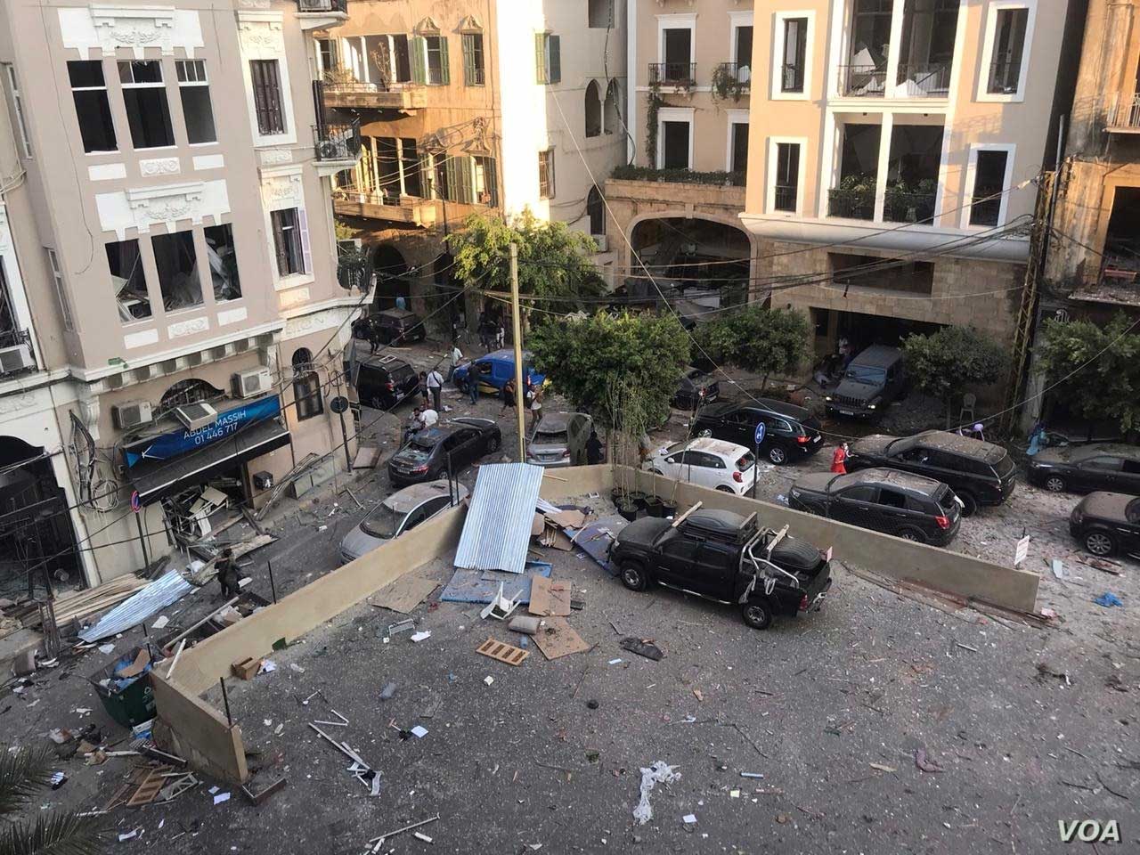 Damage in the aftermath of devastating explosion in Beirut, Lebanon