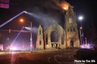 Multiple elevated streams aimed at church fire