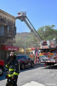 FDNY tower ladder at the scene of the fire