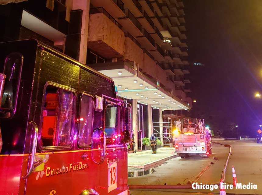 Chicago fire apparatus at high-rise fire