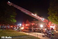 Aerial device in use at fire scene