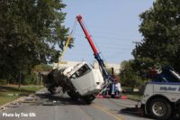 Crane being used to lift the tanker truck