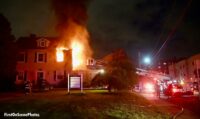 Firefighters respond to a fire in Hempstead, New York