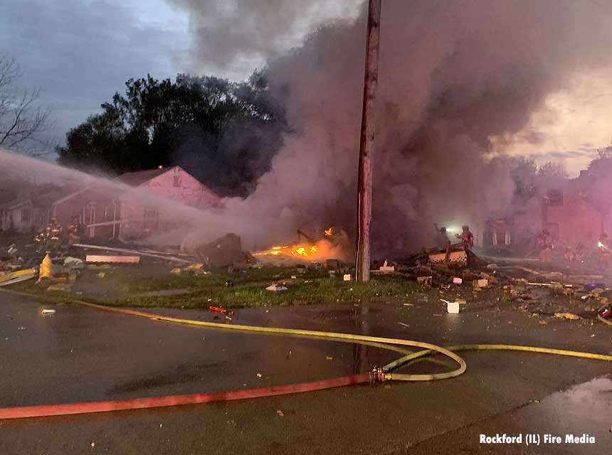 Rockford firefighters at the scene of a deadly home explosion