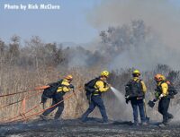 LAFD firefighters pulling hoselines