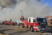 Fire apparatus at scene of abandoned building fire