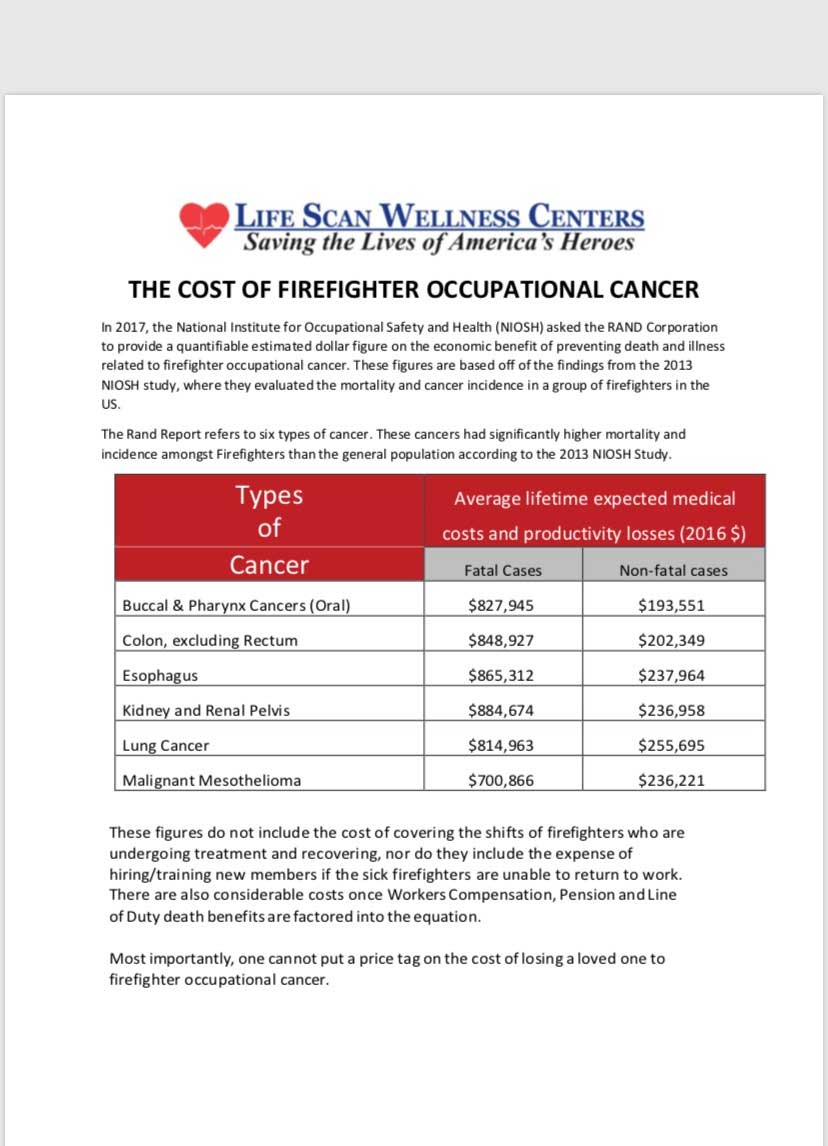 LifeScan cost of firefighter occupational cancer