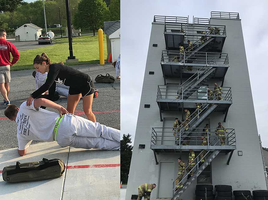 Firefighters exercising