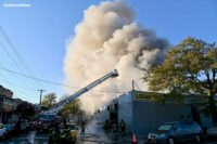 FDNY aerial with smoke billowing from building