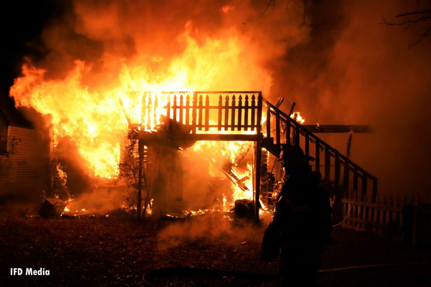 Flames rage through a home in Indiana