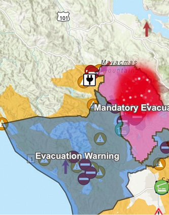 An evacuation zone map of the Kincade Fire using Avenza Maps