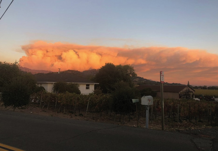 View of the Kincaid Fire from the Geyserville, California, area looking to the hills above the community.