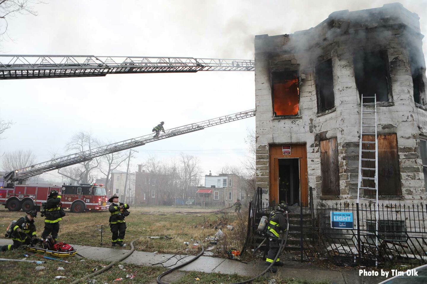 Multiple Chicago aerials in use at structure fire