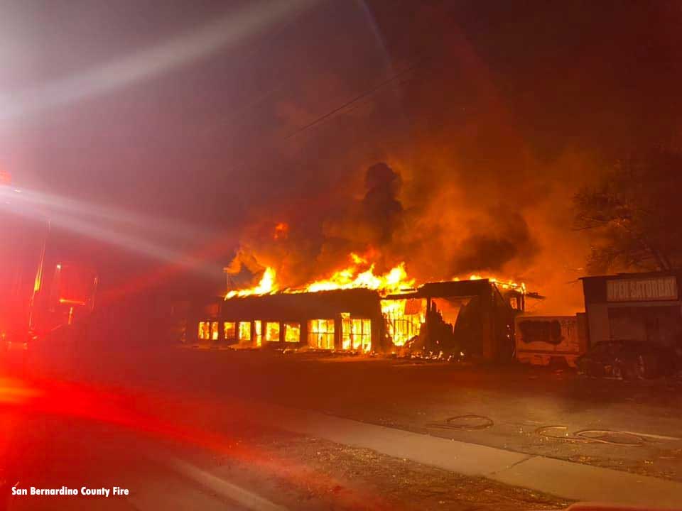 Flames burn commercial building in San Bernardino County, California