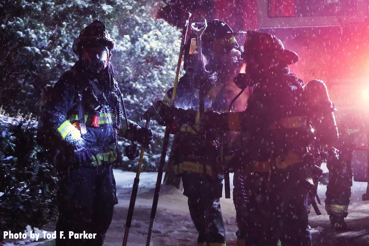 Firefighters in the snow