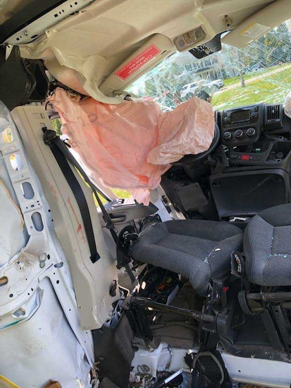 Interior of delivery van crash