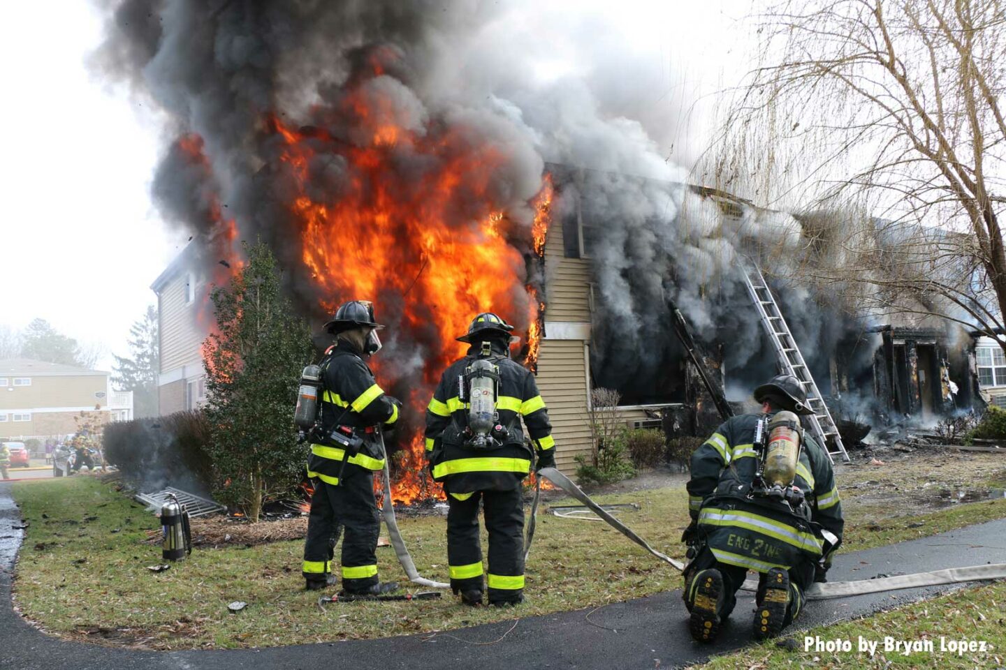 Firefighters face raging flames at a house fire on Long Island