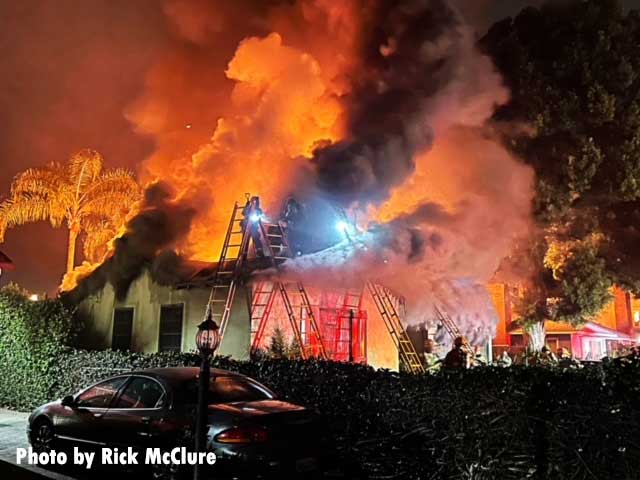 Multiple ladders thrown at California house fire