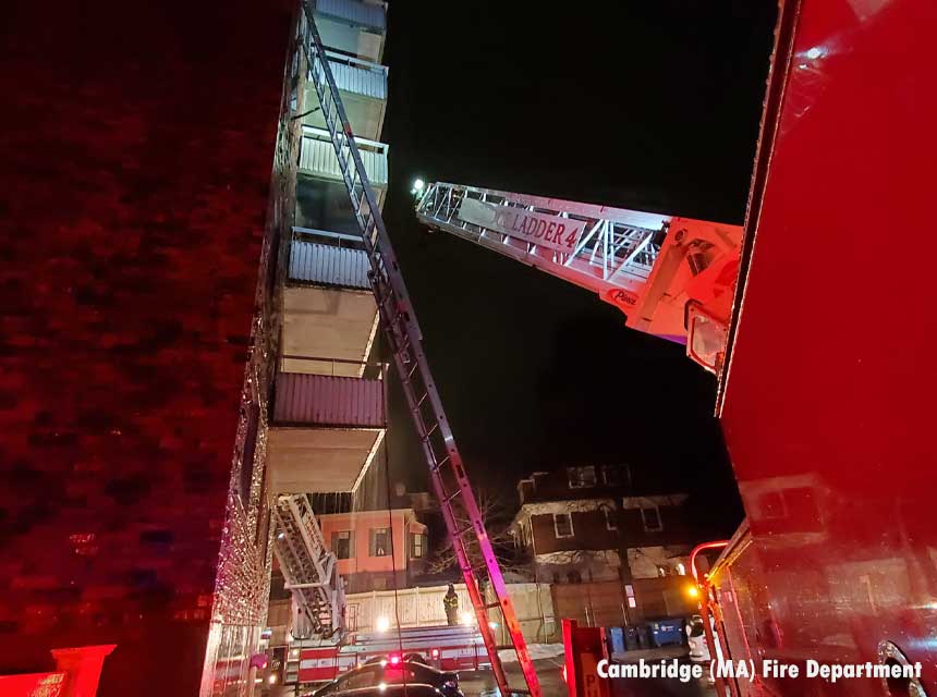 Ladder and aerial device in use at Cambridge fire