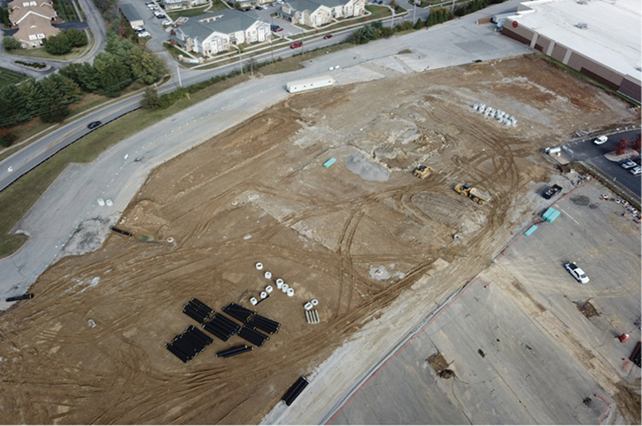 The pipe and structures shown here are positioned in areas where trenching will occur for installation.