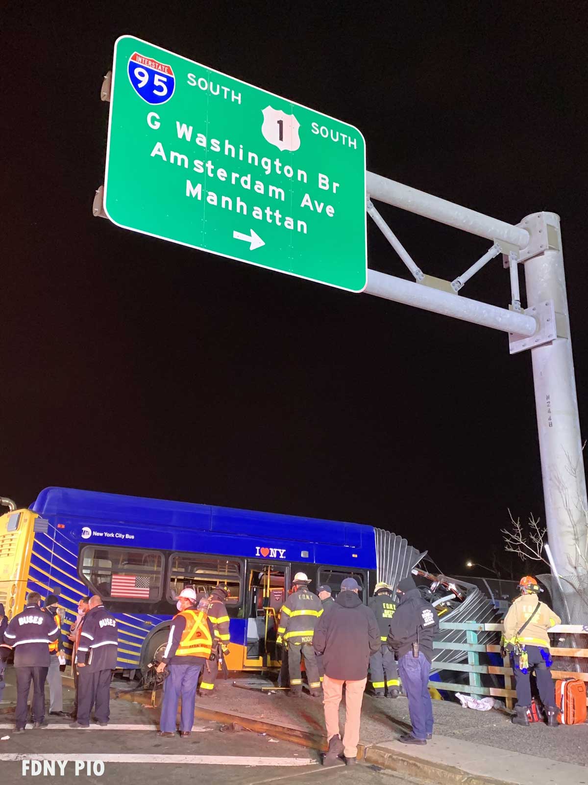 FDNY personnel respond in January 2021 to bus off Bronx roadway