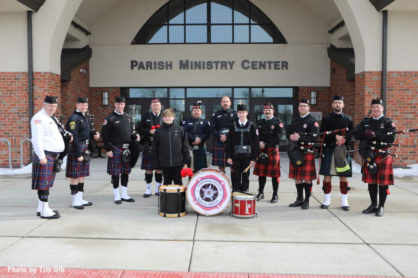 Pipes and drums band at Al Schlick funeral