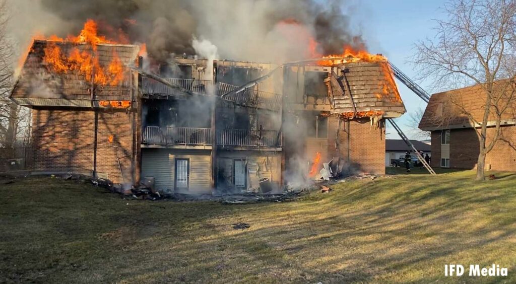 Flames rip through an apartment building in Indianapolis