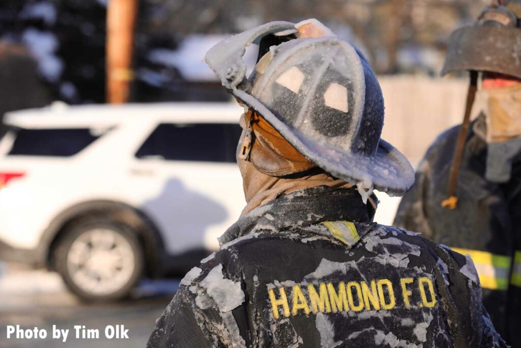 Firefighter covered in ice