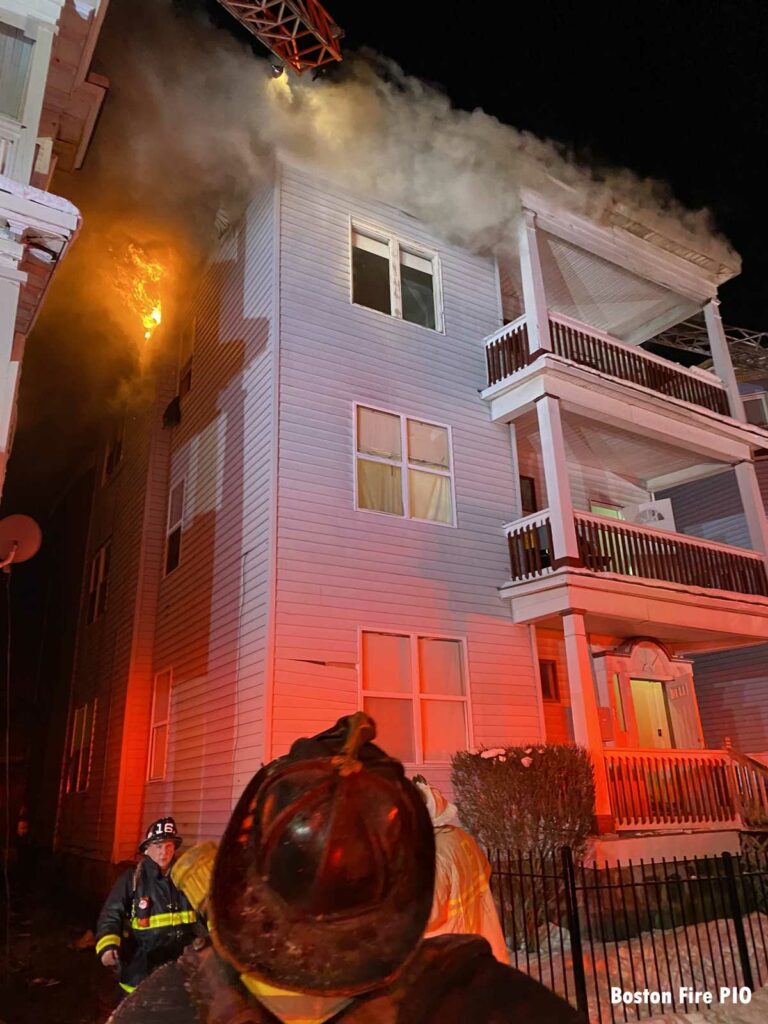 Fire between buildings in Boston