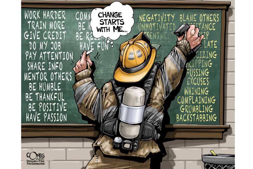 Firefighter writing on blackboard