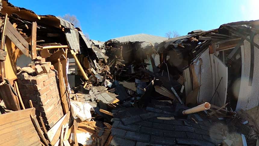 Residential building collapse scene