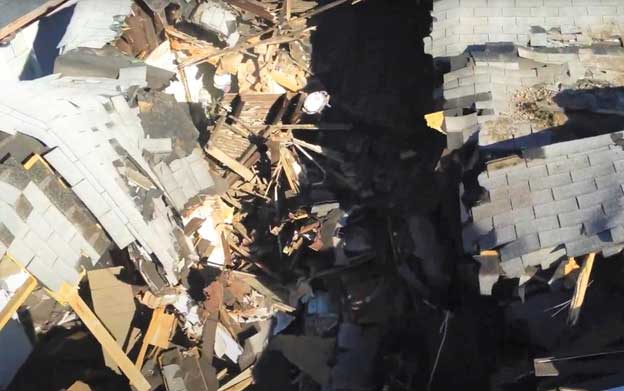 Aerial view of collapse filmed using UAV.